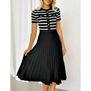 NWOT! CREW NECK BUTTONS RIBBED SKIRT KNIT DRESS